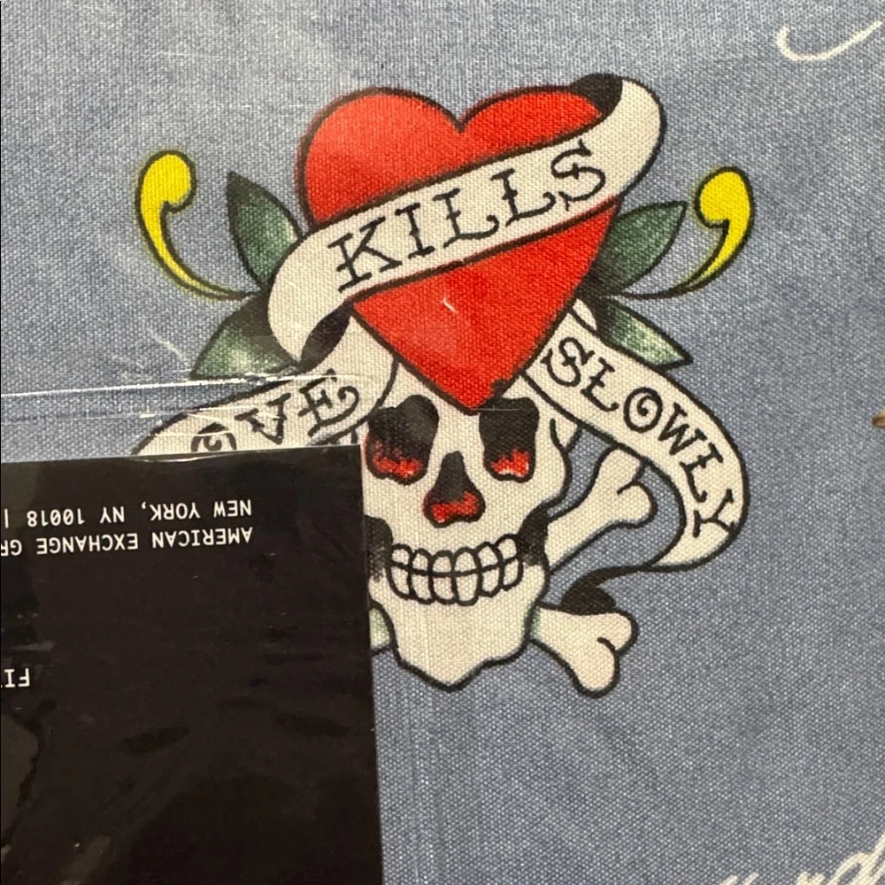 Ed Hardy Blue Queen Sheet Set with Tattoo Designs - Picture 5 of 10